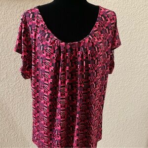 Worthington Pink and Black Geometric Top
